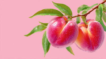 Cartoon nectarine fruit illustration with a soft blush color in 3D style.