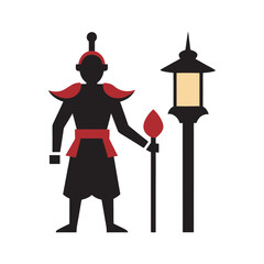 Samurai With Katana Beside Lantern Silhouette