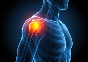 Human shoulder anatomy with highlighted pain and inflammation