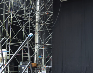 Concert stage. Open stage before concert and support vehicles.