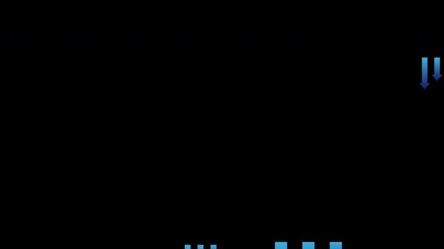 Blue Downward Arrow Animation Showing Decrease or Negative Effect (Alpha Channel, Looping)