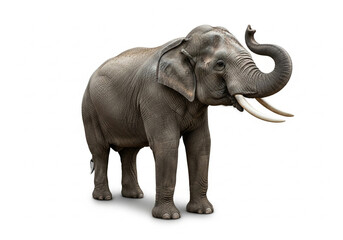 Obraz premium African Elephant with Raised Trunk – Wildlife Animal Isolated on White