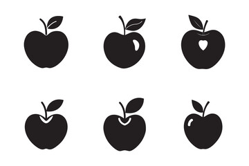 Black Apple Silhouette Vector Illustrations Fresh Fruit Designs Healthy Eating Concepts Graphic Elements and Icons Variety of Styles on White Background