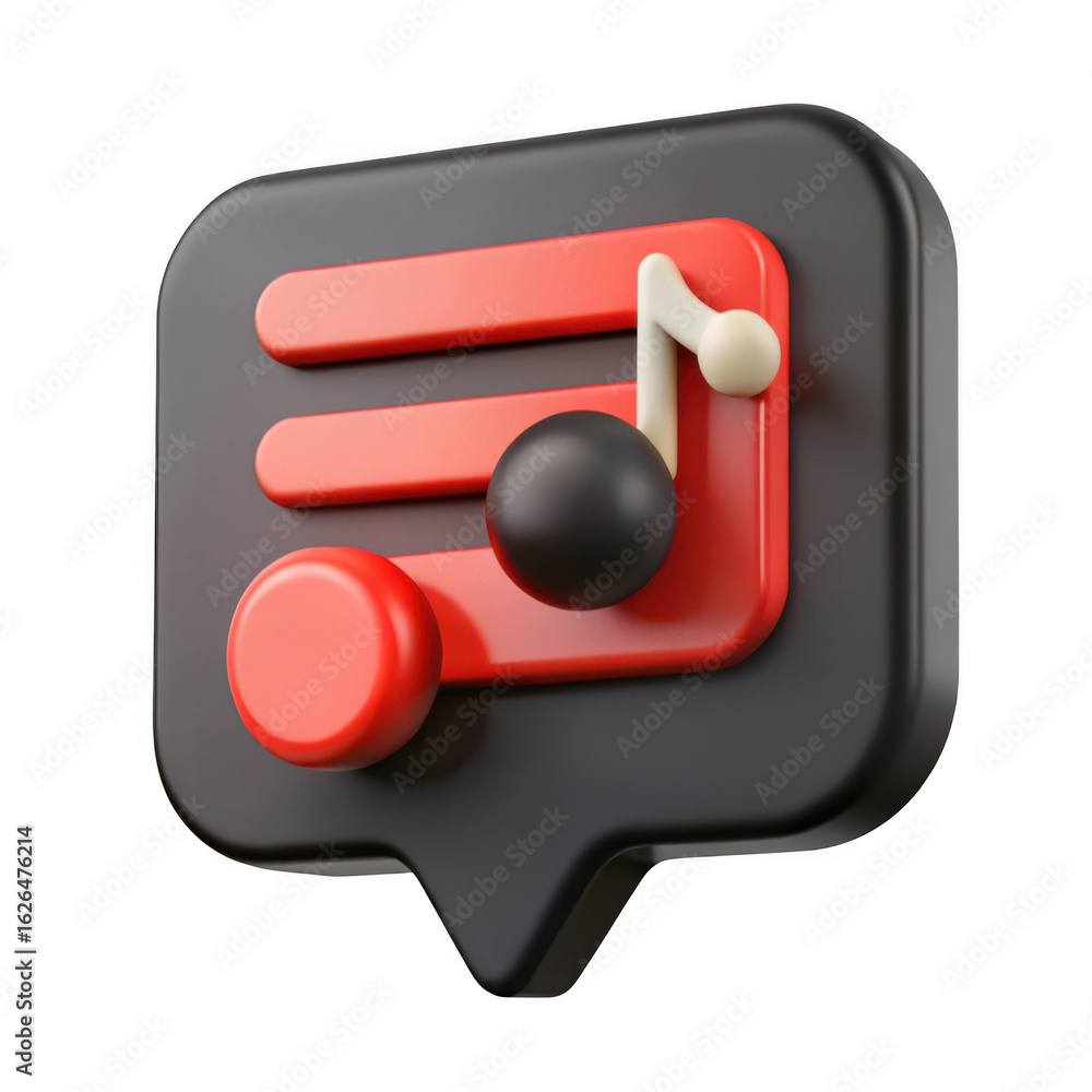 Poster 3d rendered music notification icon with play button and musical note isolated on transparent backgr