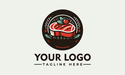A stylized logo featuring a grilled steak with garnish, presented within a circular frame.