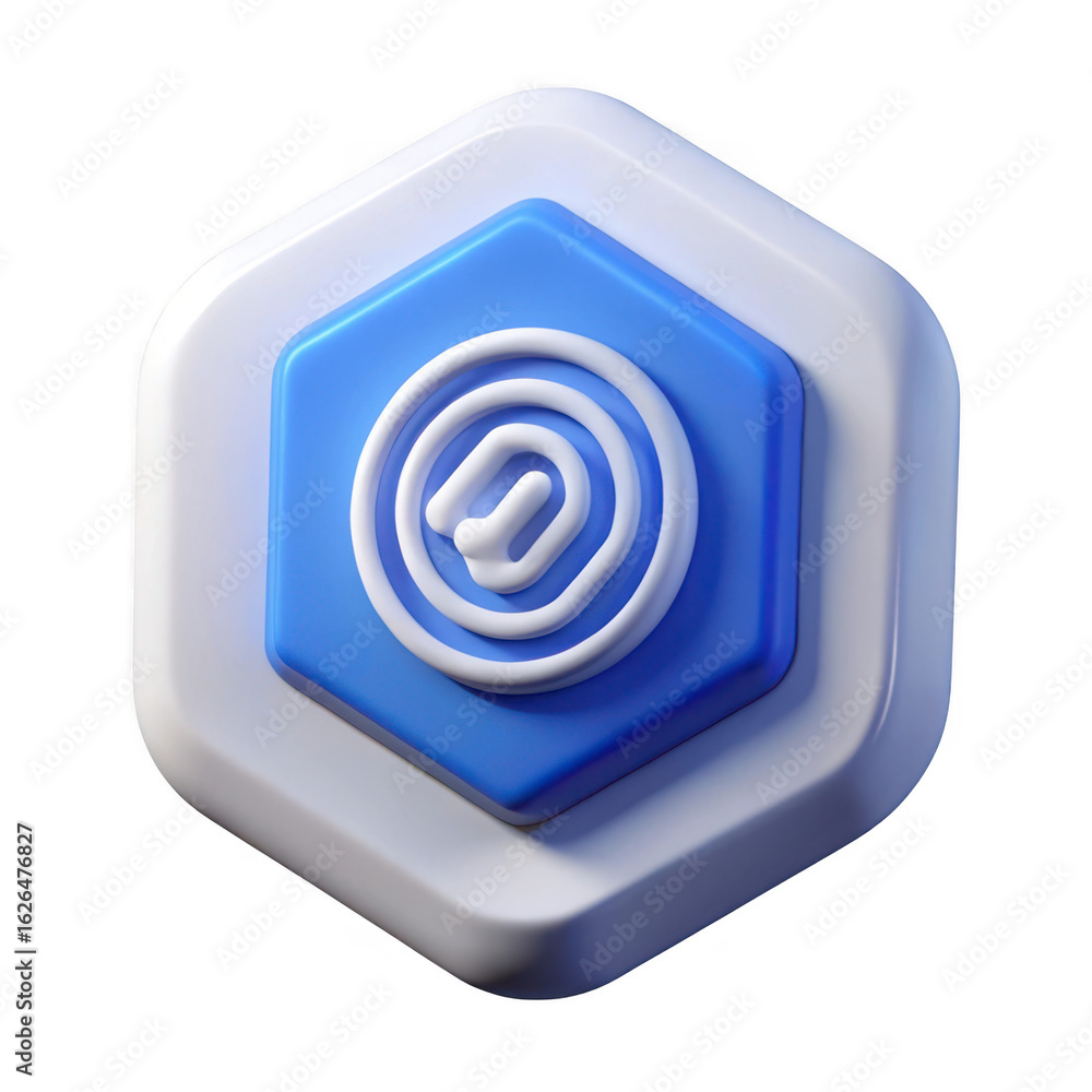 Poster abstract 3d hexagonal icon with blue and white layers isolated on transparent background