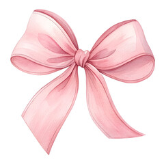 Pink ribbon bow watercolor illustration isolated on a transparent background image
