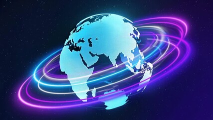 Bright, flowing digital lines swirl around a luminous 3D Earth, creating a striking visual of data movement and global networks.
 - Powered by Adobe