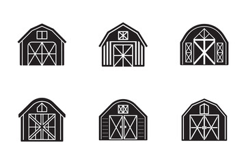 Fototapeta premium Collection of Farm Barn Icon Silhouettes Depicting Agricultural Buildings in Graphic Vector Format