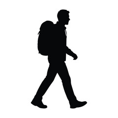 Silhouette of a traveler man walking with backpack