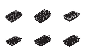 Collection of six baking pans and trays in isometric view kitchen cooking utensil cookware for oven