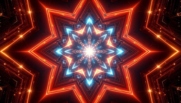 Abstract kaleidoscope with glowing starburst pattern