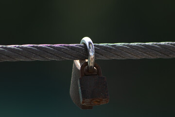 Two Love Locks on a Steel Cable Railing