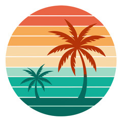 Obraz premium Tropical Shoreline Scene with Surfer Silhouette and Geometric Sunset Frame