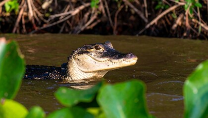 Obraz premium Young alligator in murky water