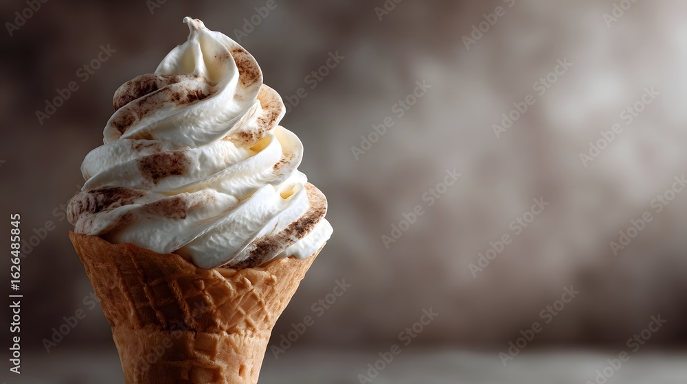 Poster soft serve ice cream swirl in a waffle cone