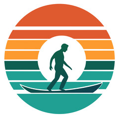 Turquoise Wave with Sunset Layers – Palm Focused Circular Vector