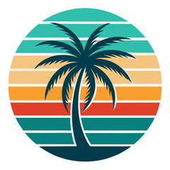 Couple Under Palm Silhouettes – Retro Sunset Circle Scene