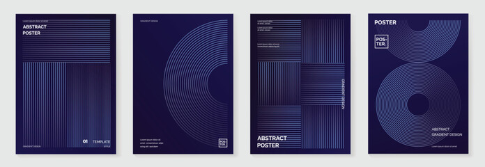 Plakat Abstract line wave gradient poster background vector set. Minimalist cover template with vibrant perspective line wave in motion. Ideal design for social media, cover, banner, flyer, music, ads.