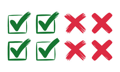 Scalable vector illustration consisting of hand-drawn check marks and cross marks, hand-drawn checkbox, examination mark and checklist marks, easily editable.