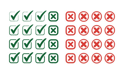 Fototapeta premium Scalable vector illustration consisting of hand-drawn check marks and cross marks, hand-drawn checkbox, examination mark and checklist marks, easily editable.