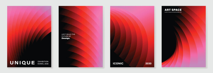 Modern gradient poster background vector set. Minimalist cover template with vibrant perspective geometric shapes different. Ideal design for social media, cover, banner, flyer.