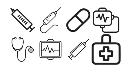 Medical icon set. Pharmaceutical dosage forms editable stroke outline icon, outline icons set isolated on white background. Victor illustration eps10