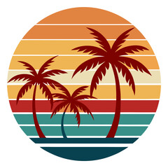 Balanced Palm Composition Against Horizontal Sunset Stripes