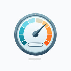 Performance indicator dial with needle pointing high on a colorful gauge measuring speed or progress