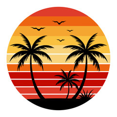 Vertical Sunset Scene with Bold Gradient and Palm Silhouettes