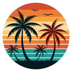 Retro Poster of Beach Horizon with Simplified Sunset Layout