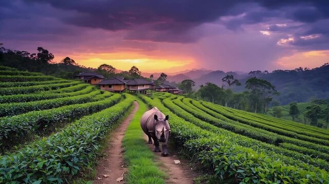 assam india landscape at morning with rinoceront video