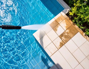 Poolside Tile Cleaning with Pressure Washer