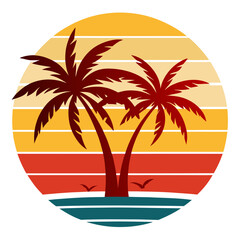 Two Palms and Surfer in Vintage Sunset for Premium T-Shirt Print