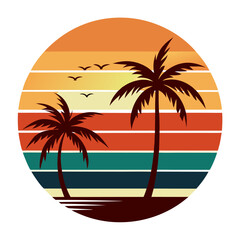 Minimalist Summer Scene with Couple and Sunset Horizon Silhouettes