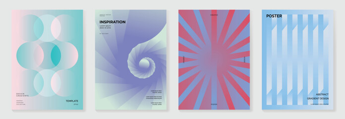 Modern gradient poster background vector set. Minimalist cover template with vibrant perspective geometric shapes different. Ideal design for social media, cover, banner, flyer.