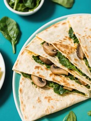 Vegan Spinach Mushroom Quesadillas