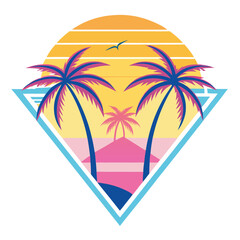 Golden Tropics – Triangle Scene with Palms and Vintage Rays
