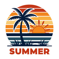 Hello Summer – Minimalist Retro Beach Scene with Typography