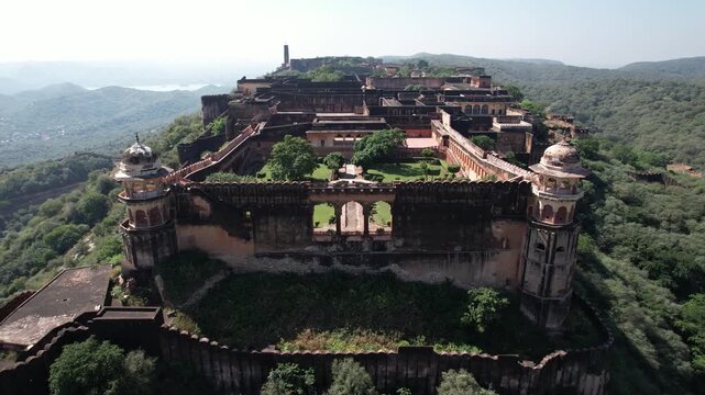  Drone shot of Jaigadh fort a historical place overlooking amer fort in jaipur rajasthan
