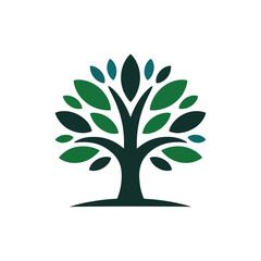 Fototapeta premium Stylized green tree logo with leafy canopy and root system