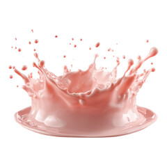 Strawberry Splash in Pink Milk Isolated on Transparent Background