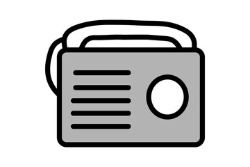 Fototapeta premium The image is a simple, cartoon-style illustration of a portable radio. The design is minimalist, with a thick black outline defining the shape.