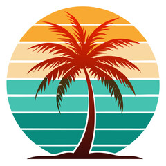 Rainbow Sway – Palm Over Vertical Retro Stripes