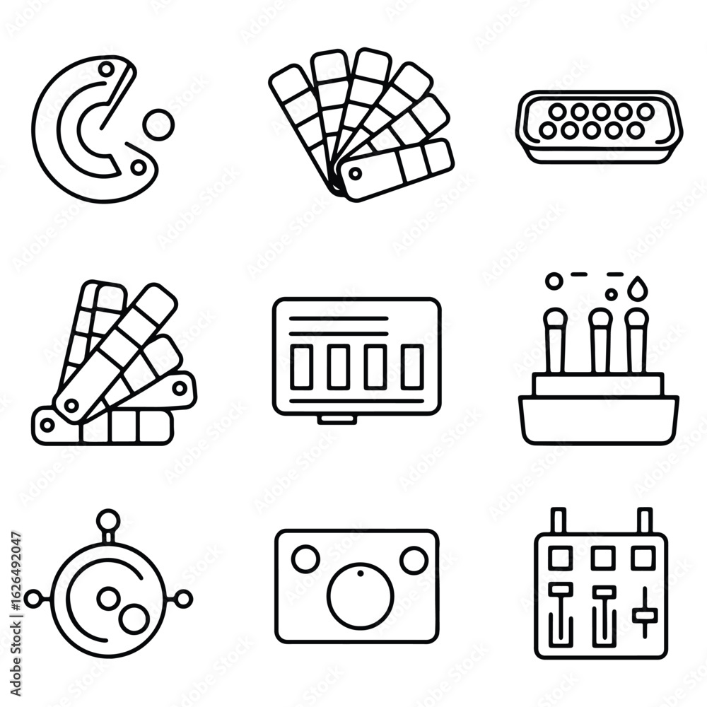 Fototapete set of vector line design elements related to colors and graphics design concepts including swatches