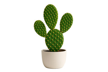 Green Opuntia microdasys cactus in white ceramic pot isolated on transparent background, minimal home decor plant for interior design and modern gardening concept © MJ iceberg