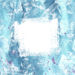 Ice texture with crack, creative background with beautiful strokes. Ice in watercolor grunge style. Winter background, ice floe, frame, texture for festive design.