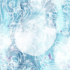 Ice texture with crack, creative background with beautiful patterns. Ice in watercolor grunge style. Winter background, ice floe, frame, texture for festive design.