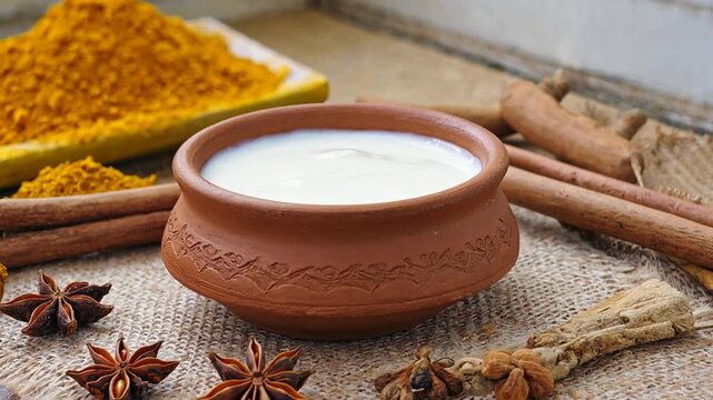 plain curd dahi yogurt indian dairy on warm background video