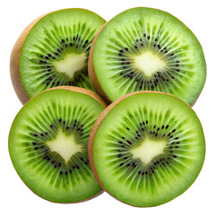 Fototapeta premium Kiwi Fruit Cross-Section and Groups with Water Droplets, Detailed Seeds and Pulp